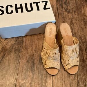 SCHUTZ Natural Woven Open-Toe Mule Sandals